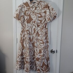 Mlle Gabrielle Tropical Hawaiian Print Tiered Button Front Dress Sz XL